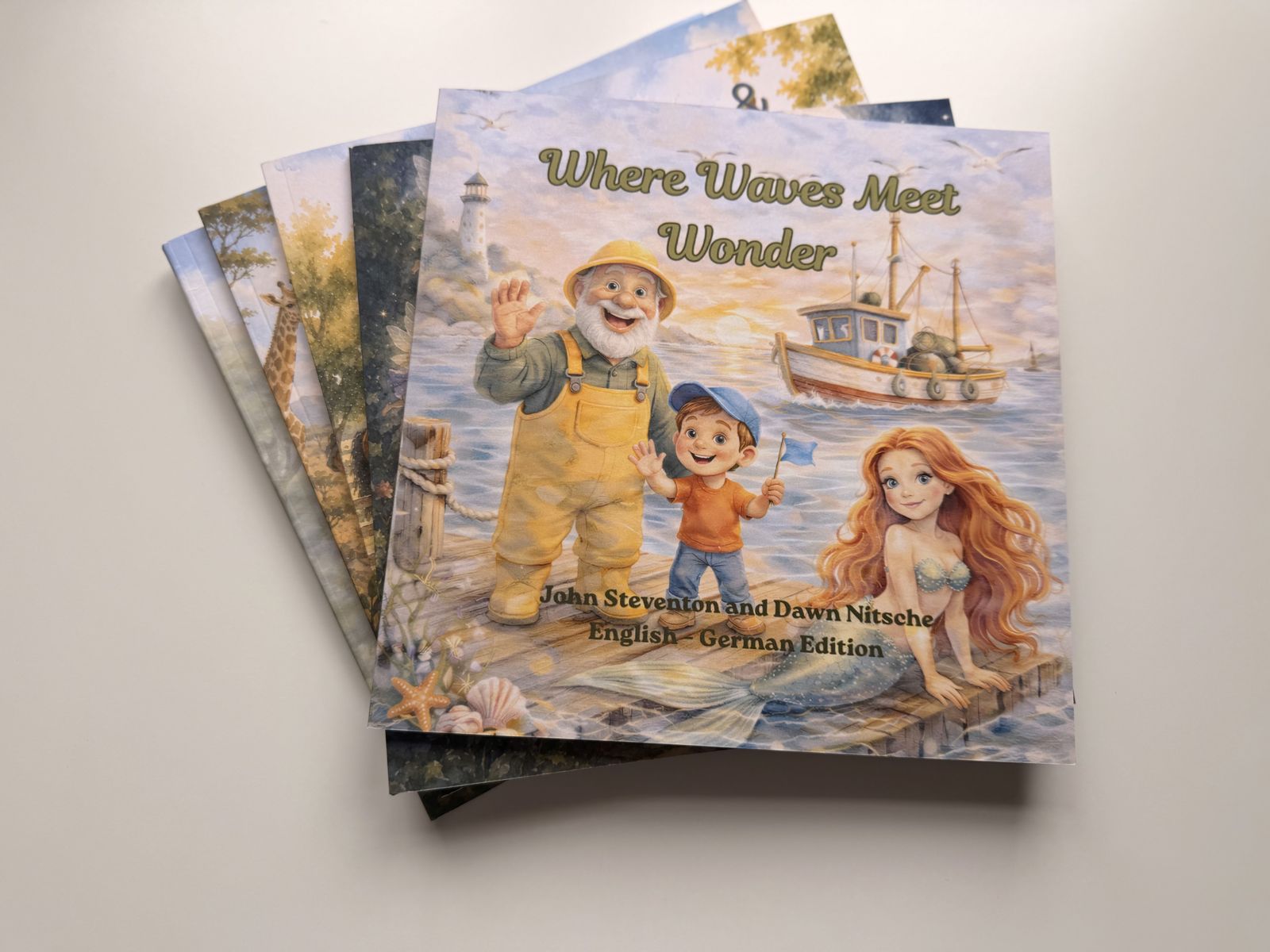 The five Bilingual Storybook Land picture books stacked together