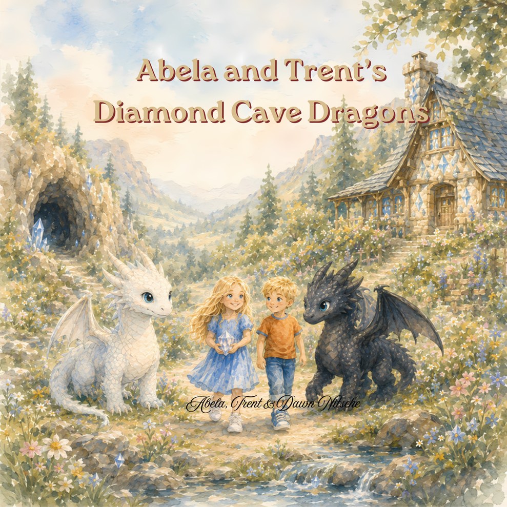 Front cover of Abela and Trent's Diamond Cave Dragons, a bilingual English and German children's picture book