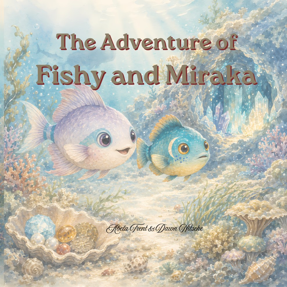 Front cover of The Adventure of Fishy and Miraka, a bilingual English and German children's picture book