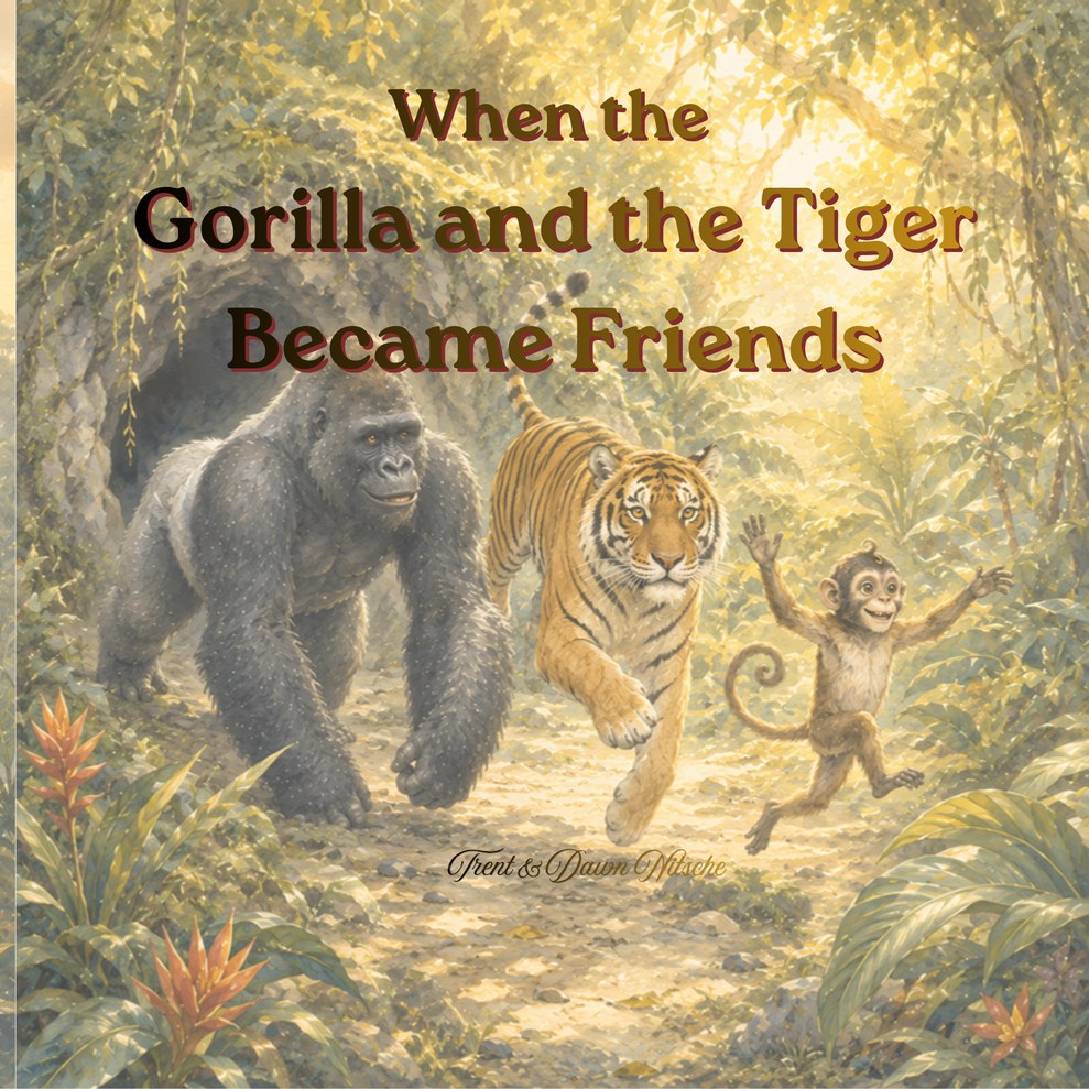 Front cover of When the Gorilla and the Tiger Became Friends, a bilingual English and German children's picture book