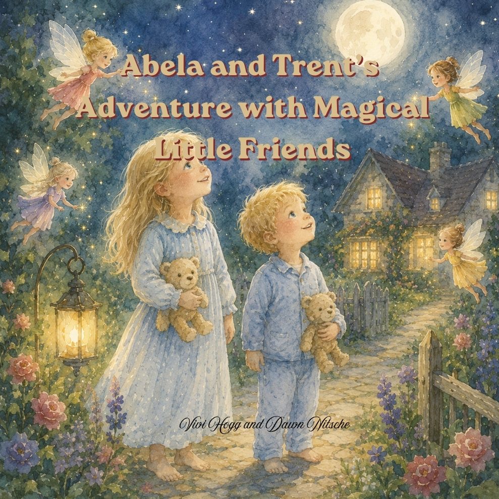 Front cover of Abela and Trent's Adventure with Magical Little Friends, a bilingual English and German children's picture book