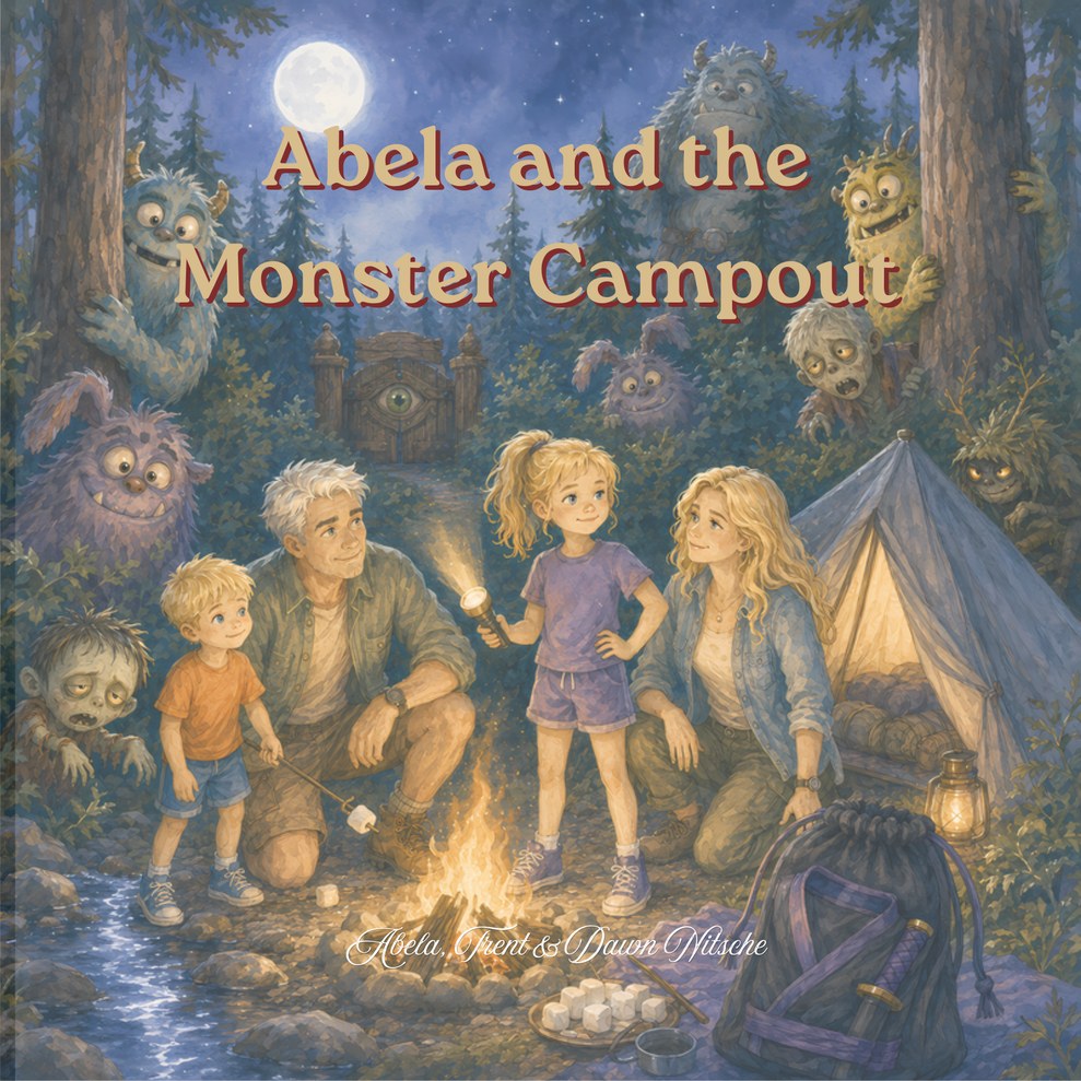 Front cover of Abela and the Monster Campout, a bilingual English and German children's picture book
