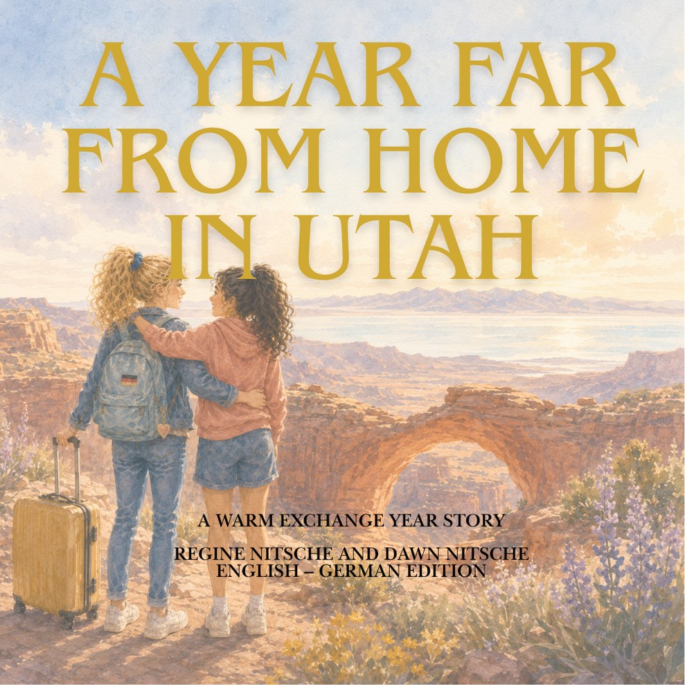 Front cover of A Year Far From Home in Utah, a bilingual English and German children's picture book